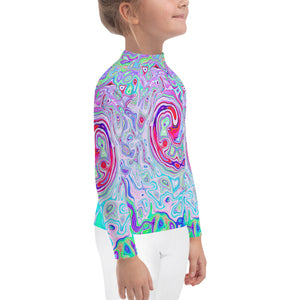 Rash Guard Shirts for Kids, Groovy Abstract Retro Pink and Green Swirl