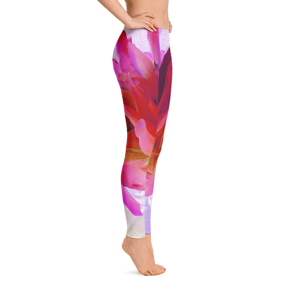 Leggings for Women, Stunning Red and Hot Pink Cactus Dahlia