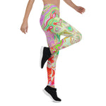 Leggings for Women, Groovy Abstract Retro Pastel Green Liquid Swirl