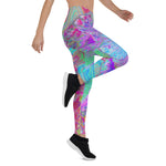 Leggings for Women, Psychedelic Retro Rainbow Blue Hibiscus