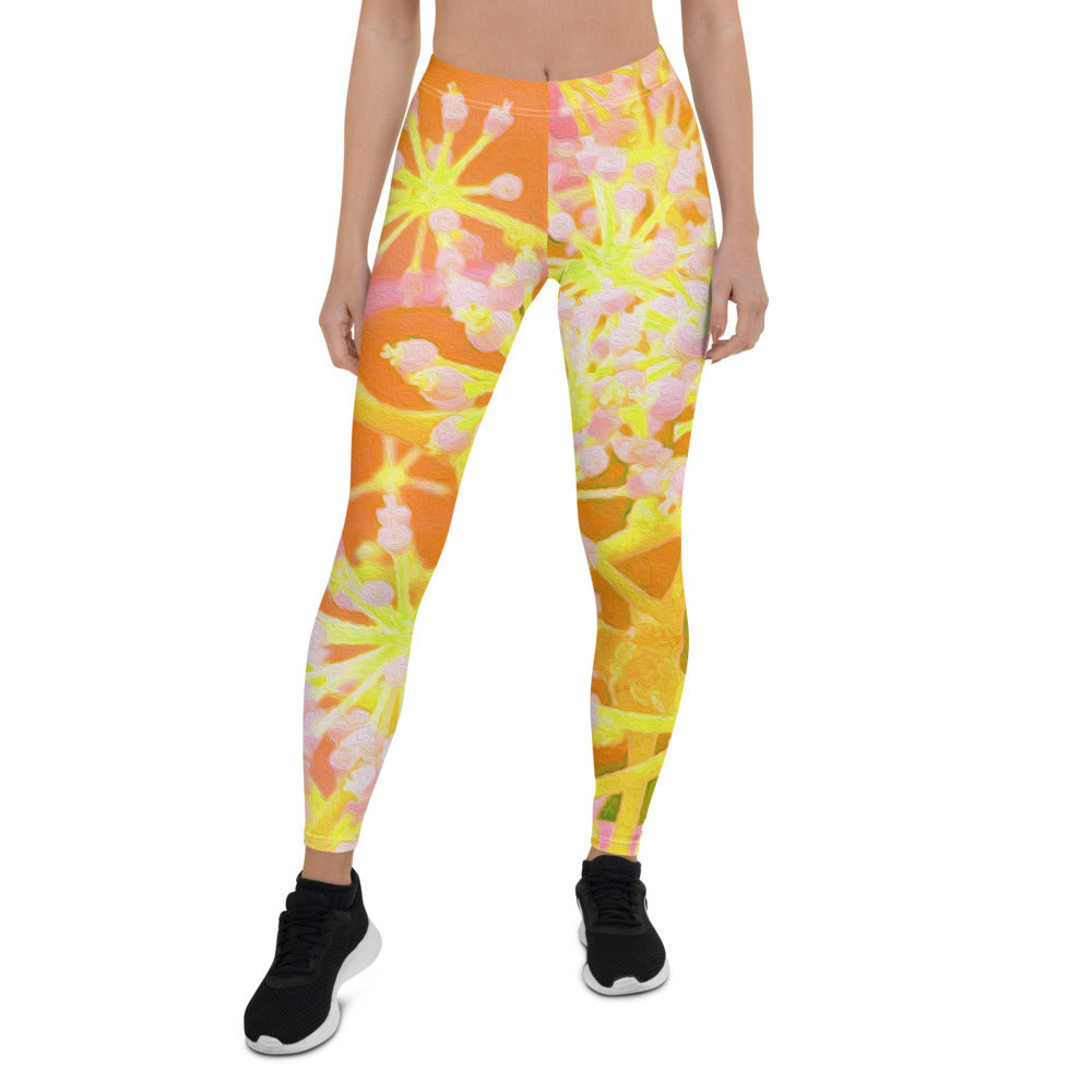 Leggings for Women, Cool Abstract Retro Nature in Orange and Yellow