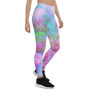Leggings for Women, Impressionistic Pink and Turquoise Garden Landscape