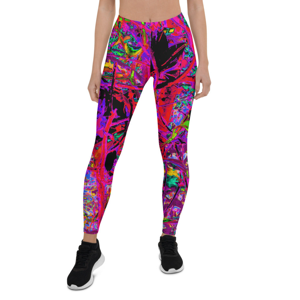 Leggings for Women, Trippy Abstract Rainbow Oriental Lily Flowers