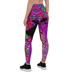 Leggings for Women, Trippy Abstract Rainbow Oriental Lily Flowers