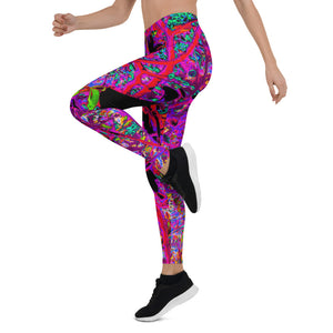 Leggings for Women, Trippy Abstract Rainbow Oriental Lily Flowers