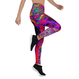 Leggings for Women, Trippy Abstract Rainbow Oriental Lily Flowers