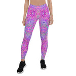 Leggings for Women, Cool Magenta, Pink and Purple Dahlia Pattern