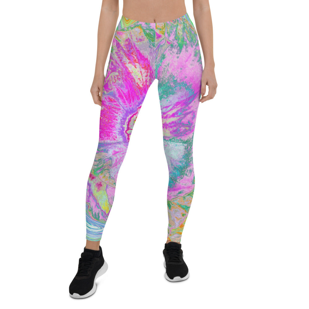 Leggings for Women, Psychedelic Hot Pink and Ultra-Violet Hibiscus