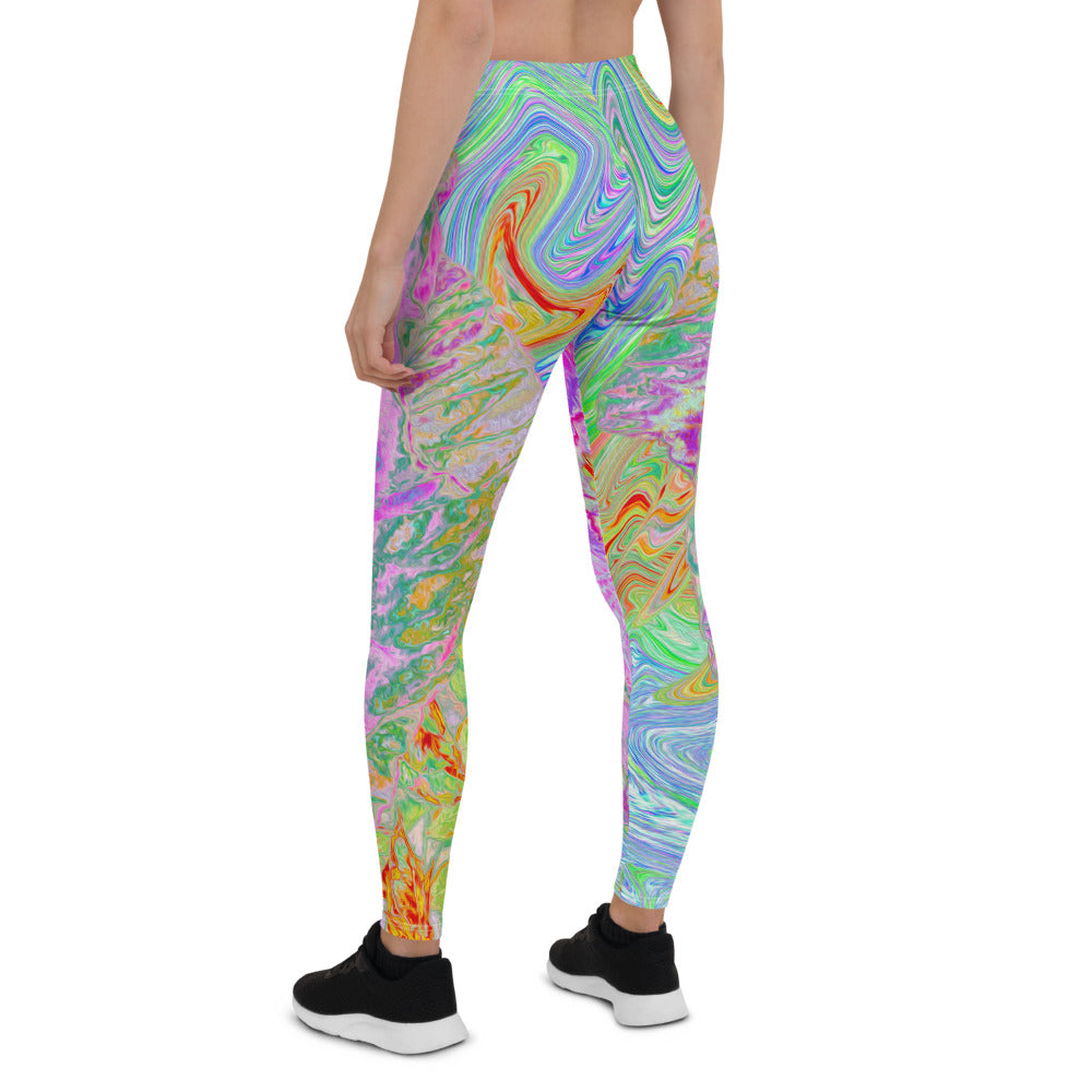 Leggings for Women, Psychedelic Hot Pink and Ultra-Violet Hibiscus