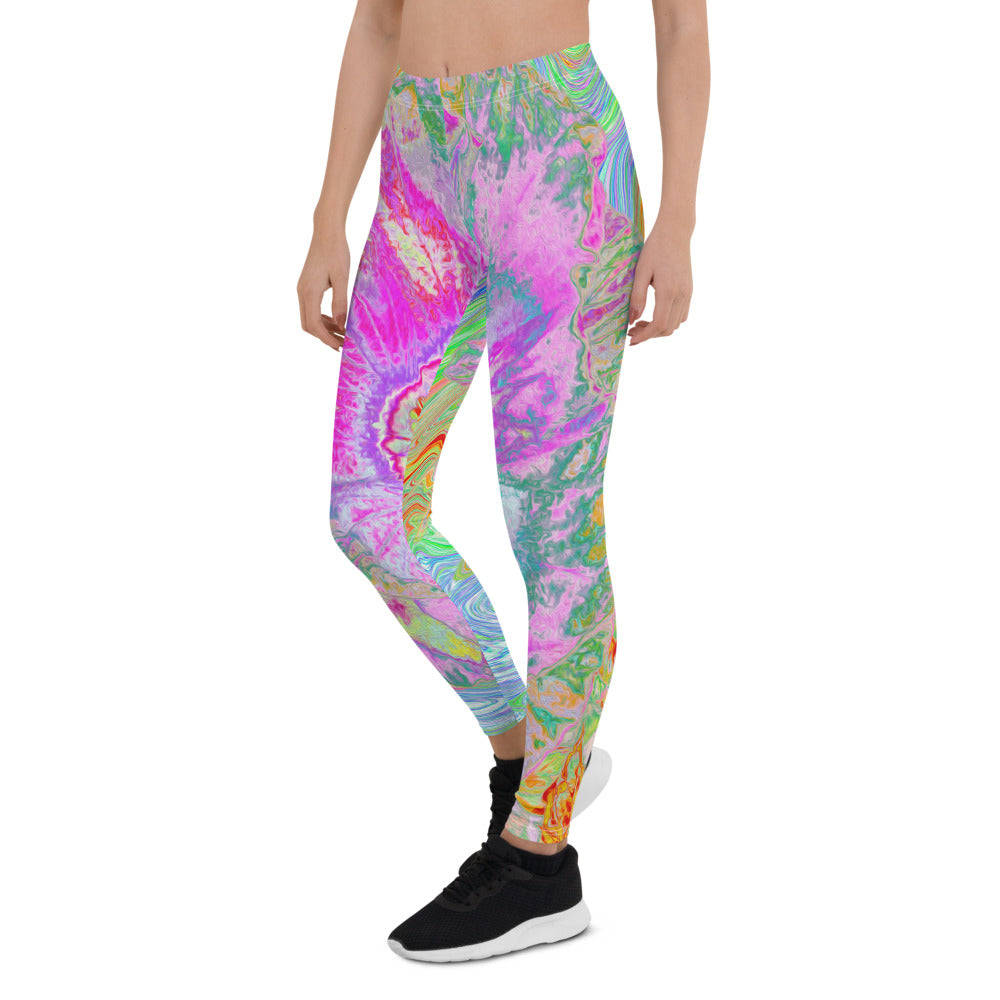 Leggings for Women, Psychedelic Hot Pink and Ultra-Violet Hibiscus