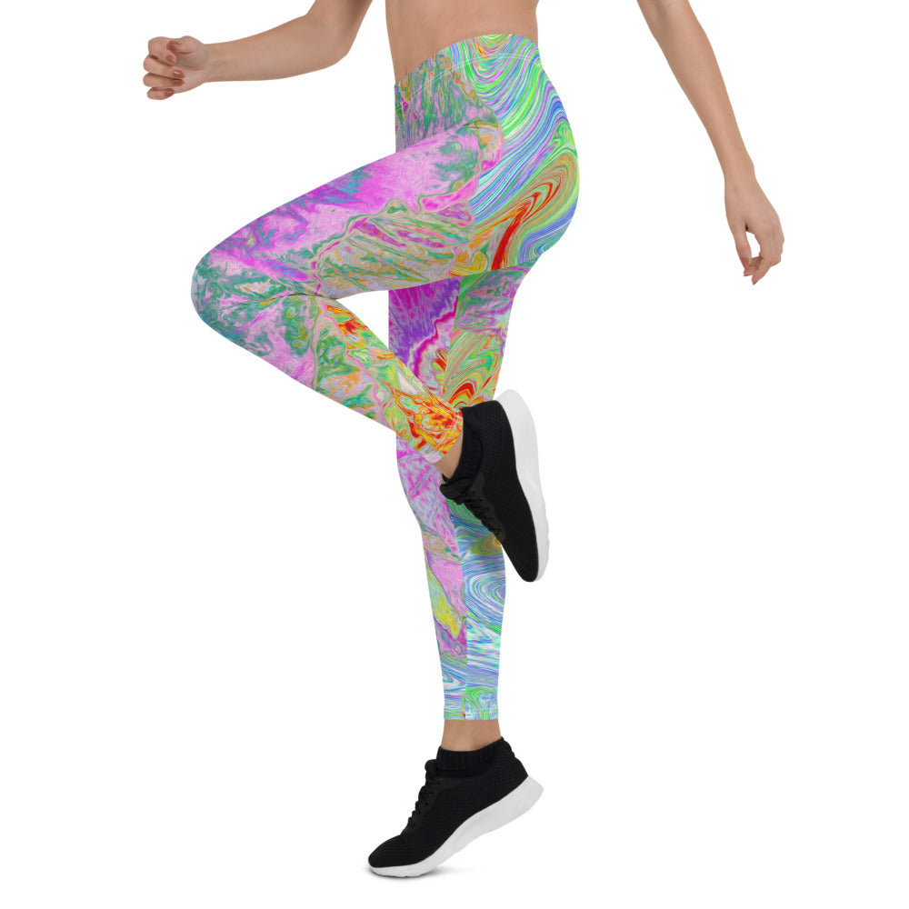 Leggings for Women, Psychedelic Hot Pink and Ultra-Violet Hibiscus