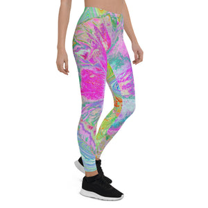 Leggings for Women, Psychedelic Hot Pink and Ultra-Violet Hibiscus