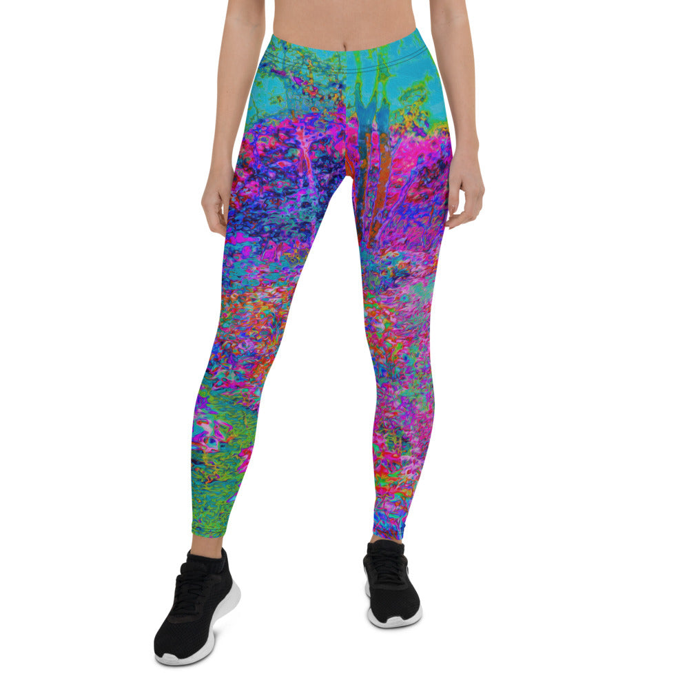 Leggings for Women, Psychedelic Magenta Rainbow Garden Landscape