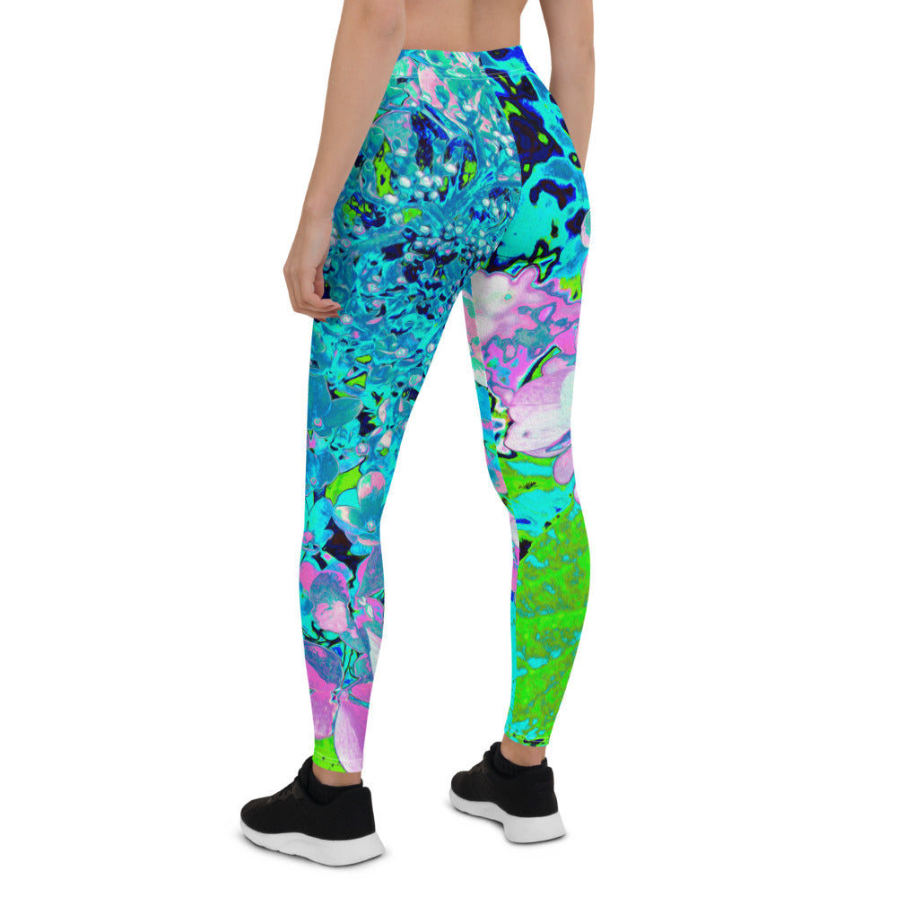 Leggings for Women, Elegant Pink and Blue Limelight Hydrangea