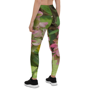 Leggings for Women, Autumn Hydrangea Bloom with Golden Hosta Leaves