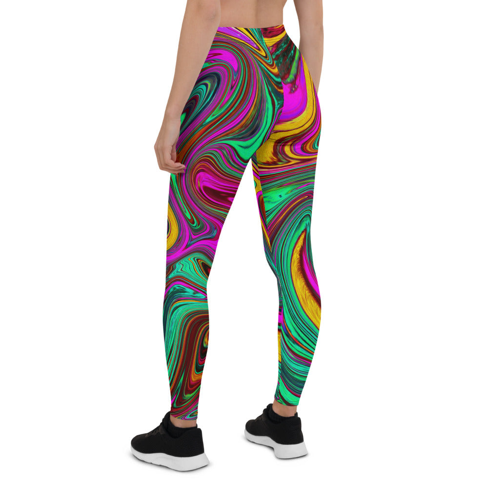Leggings for Women, Marbled Hot Pink and Sea Foam Green Abstract Art