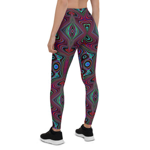 Leggings for Women, Trippy Seafoam Green and Magenta Abstract Pattern