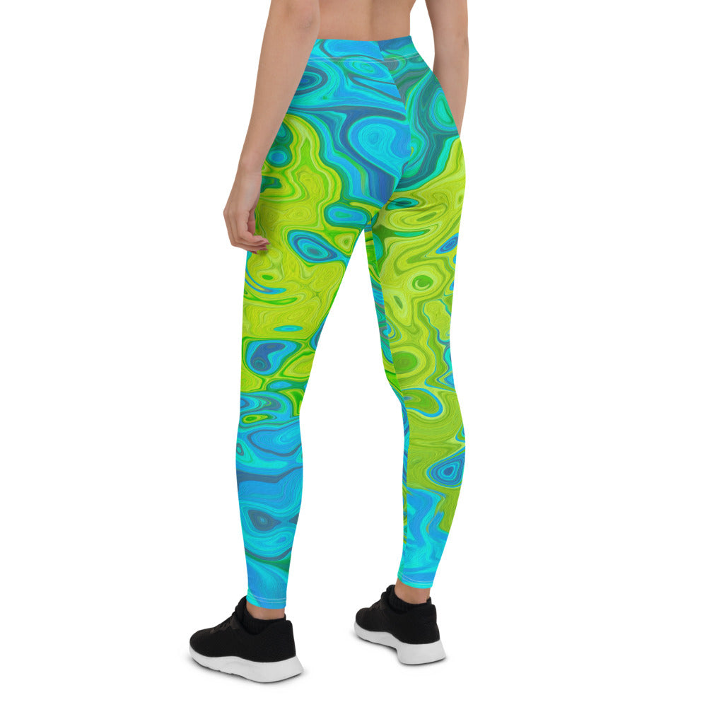 Leggings for Women, Groovy Chartreuse and Aquamarine Liquid Swirl