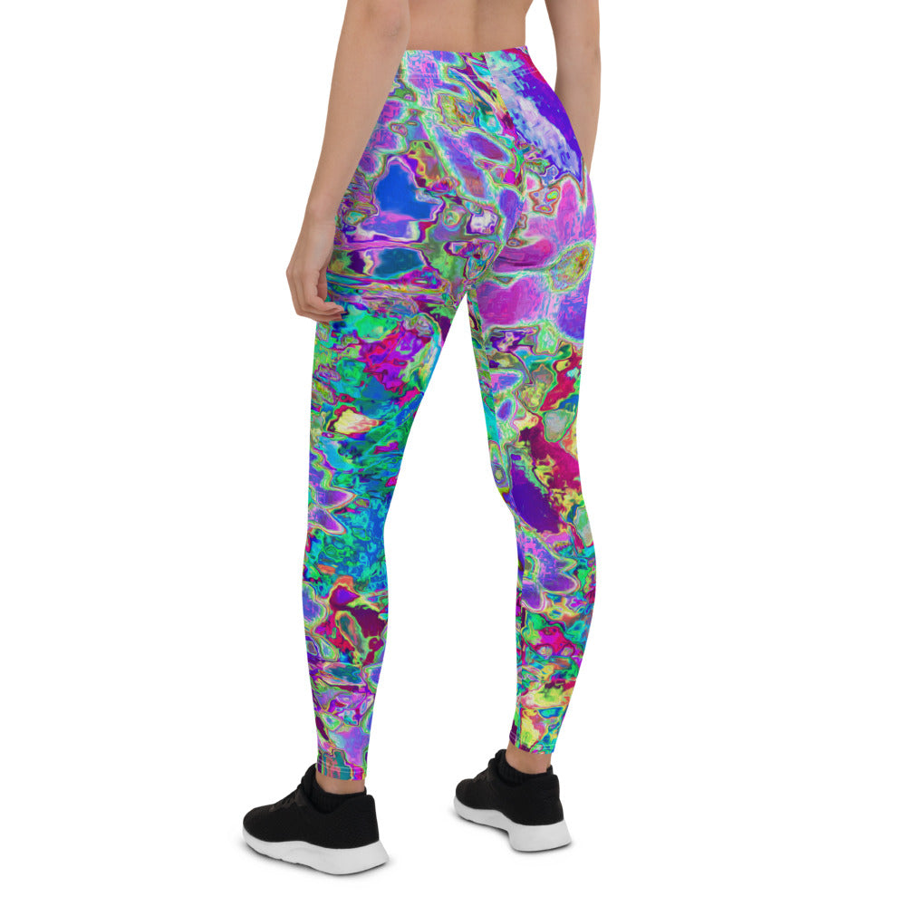 Leggings for Women, Trippy Abstract Pink and Purple Flowers