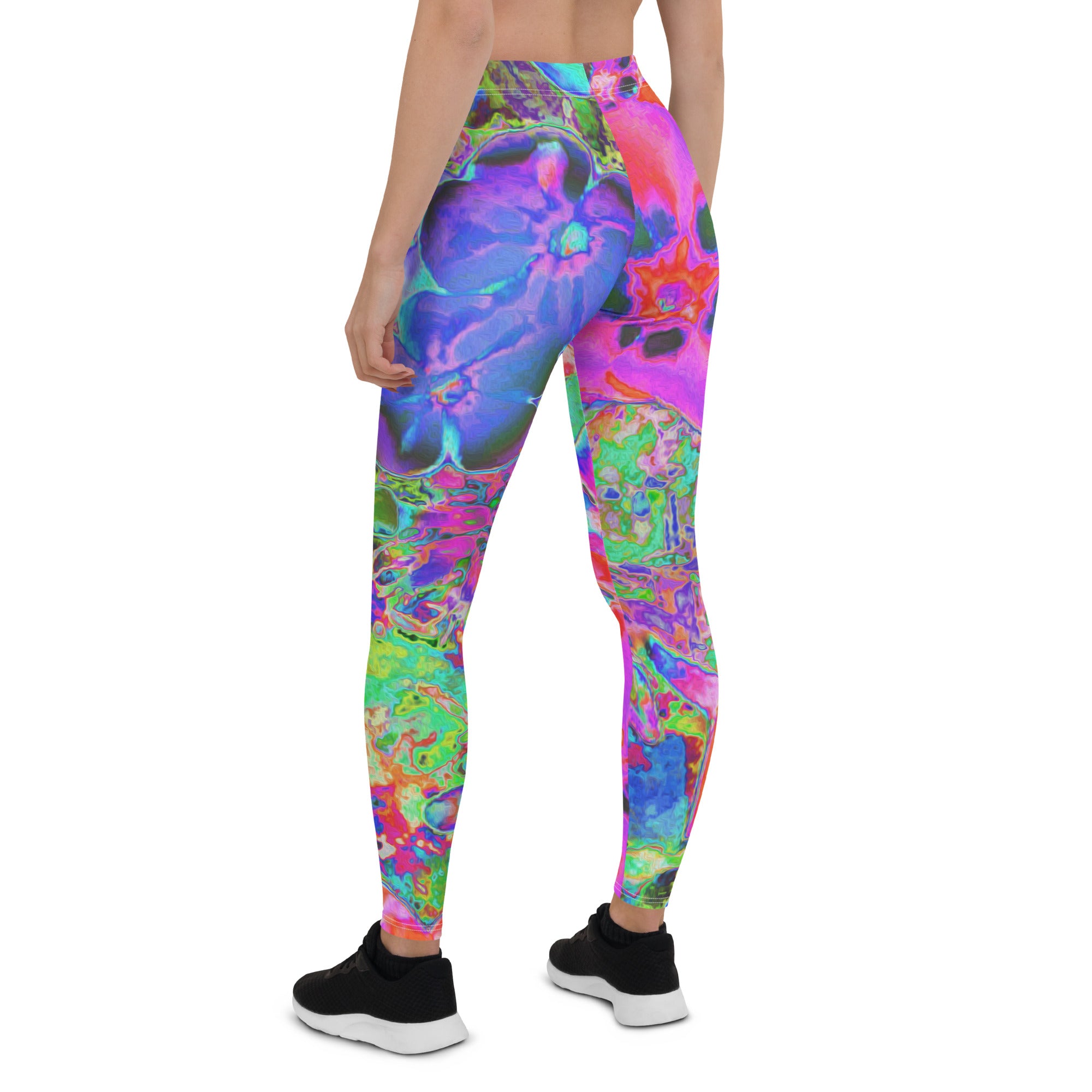 Leggings for Women, Trippy Psychedelic Hot Pink and Purple Flowers