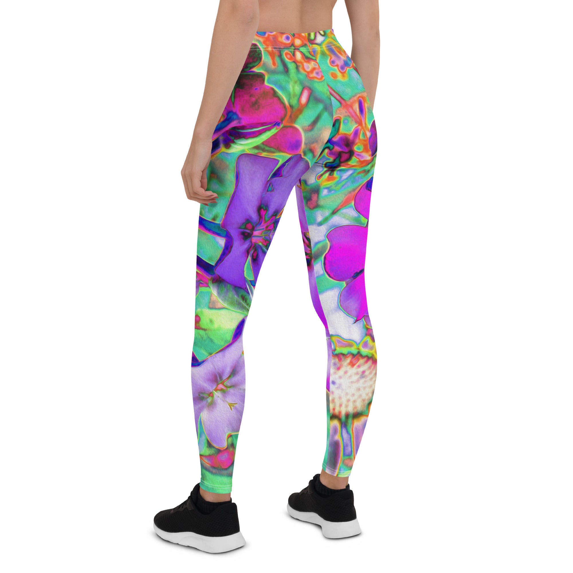 Leggings for Women, Dramatic Psychedelic Magenta and Purple Flowers