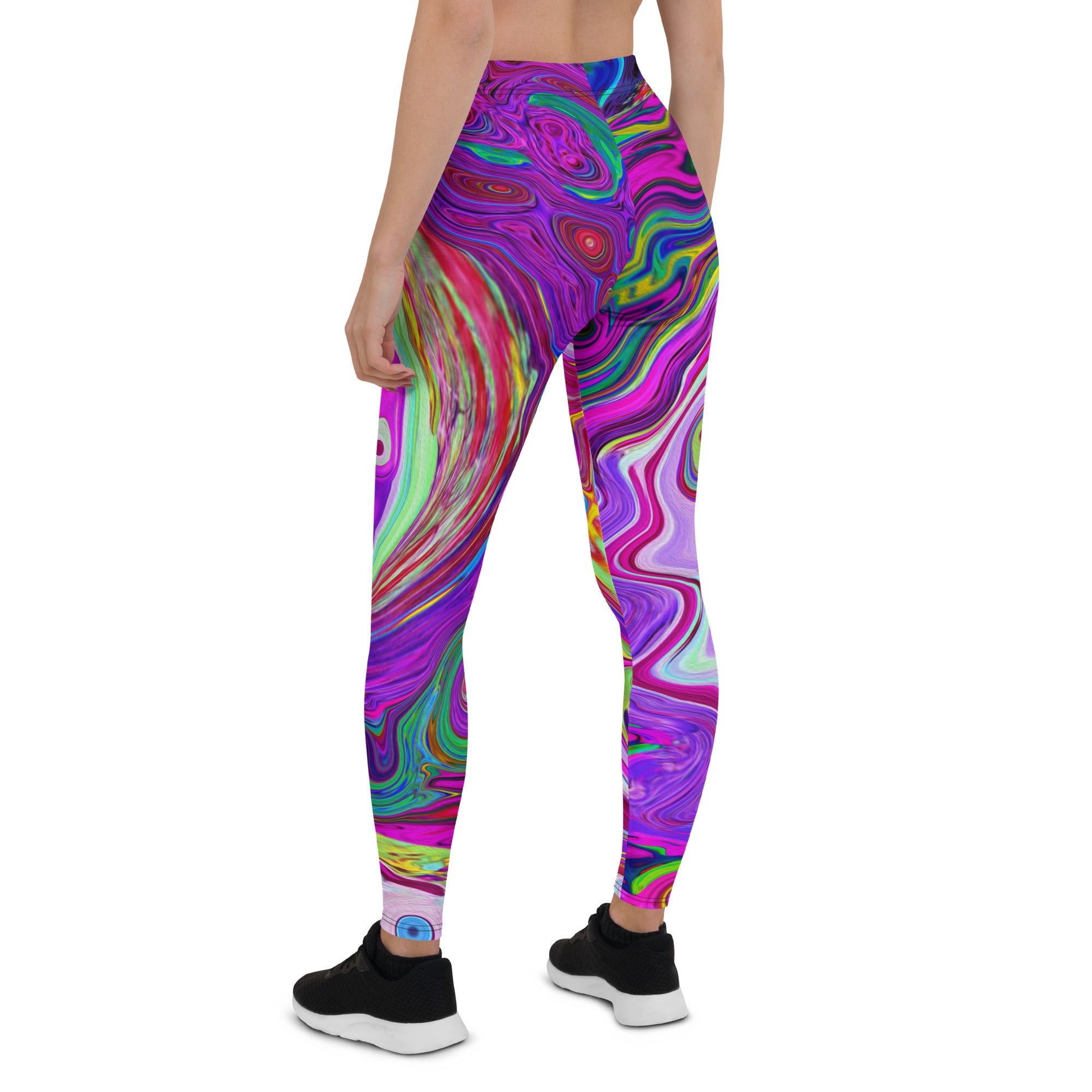 Leggings for Women, Groovy Abstract Retro Magenta Rainbow Swirl