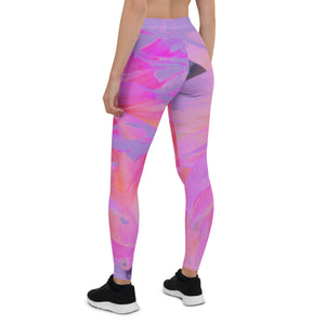 Leggings for Women, Elegant Hot Pink and Magenta Decorative Dahlia