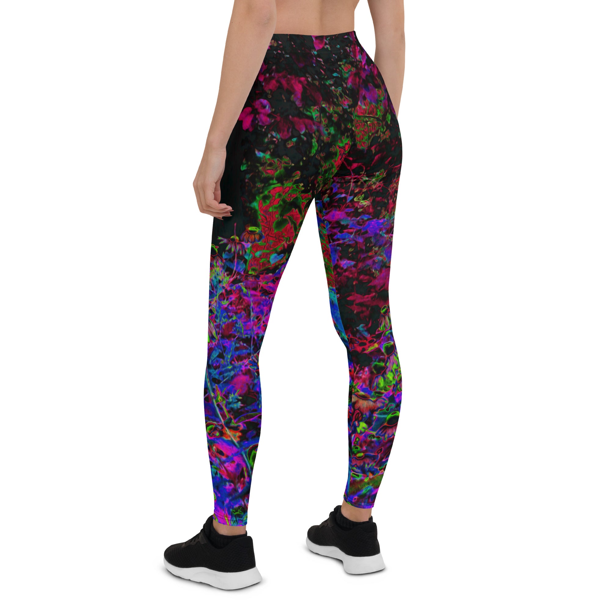 Leggings for Women, Psychedelic Crimson Red and Black Garden Sunrise