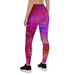 Leggings for Women, Trippy Red and Magenta Impressionistic Landscape