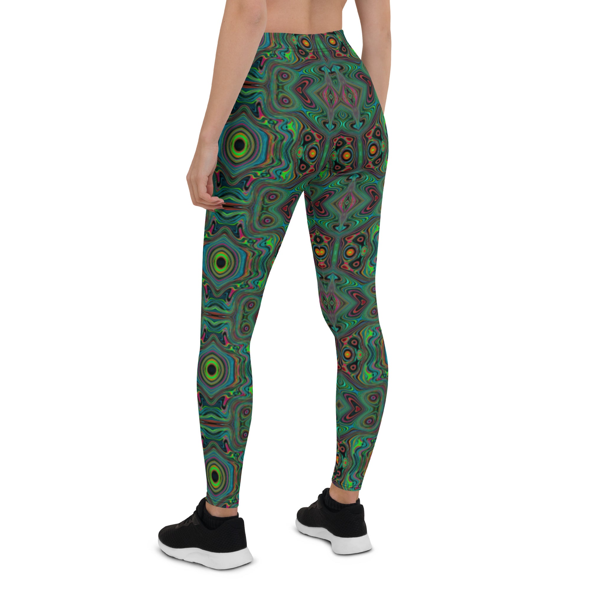 Leggings for Women, Trippy Retro Black and Lime Green Abstract Pattern