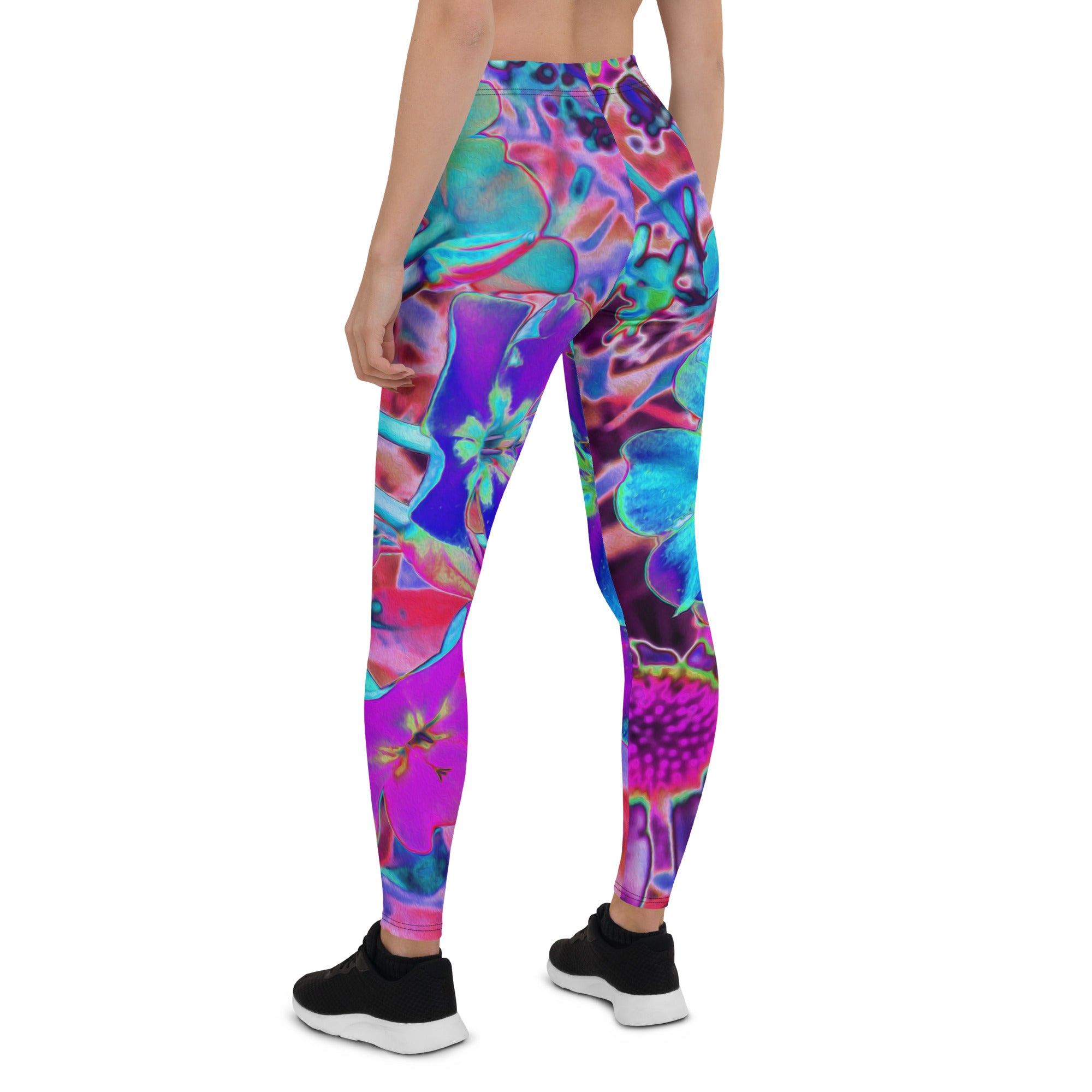 Leggings for Women - Blooming Abstract Purple and Blue Flower