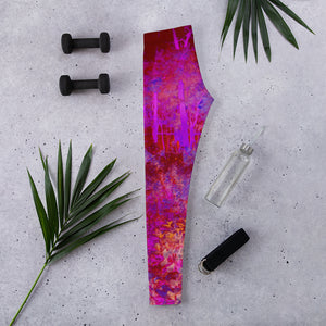 Leggings for Women, Trippy Red and Magenta Impressionistic Landscape