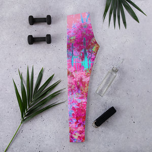 Leggings for Women, Impressionistic Red and Pink Garden Landscape