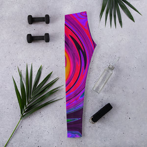 Leggings for Women - Groovy Abstract Retro Purple and Orange Swirl