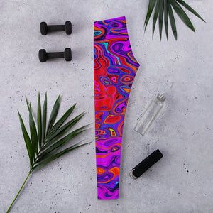 Leggings for Women - Trippy Red and Purple Abstract Retro Liquid Swirl