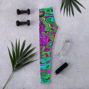 Leggings for Women - Groovy Purple Abstract Retro Liquid Swirl