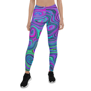 Leggings for Women, Marbled Magenta and Lime Green Groovy Abstract Art