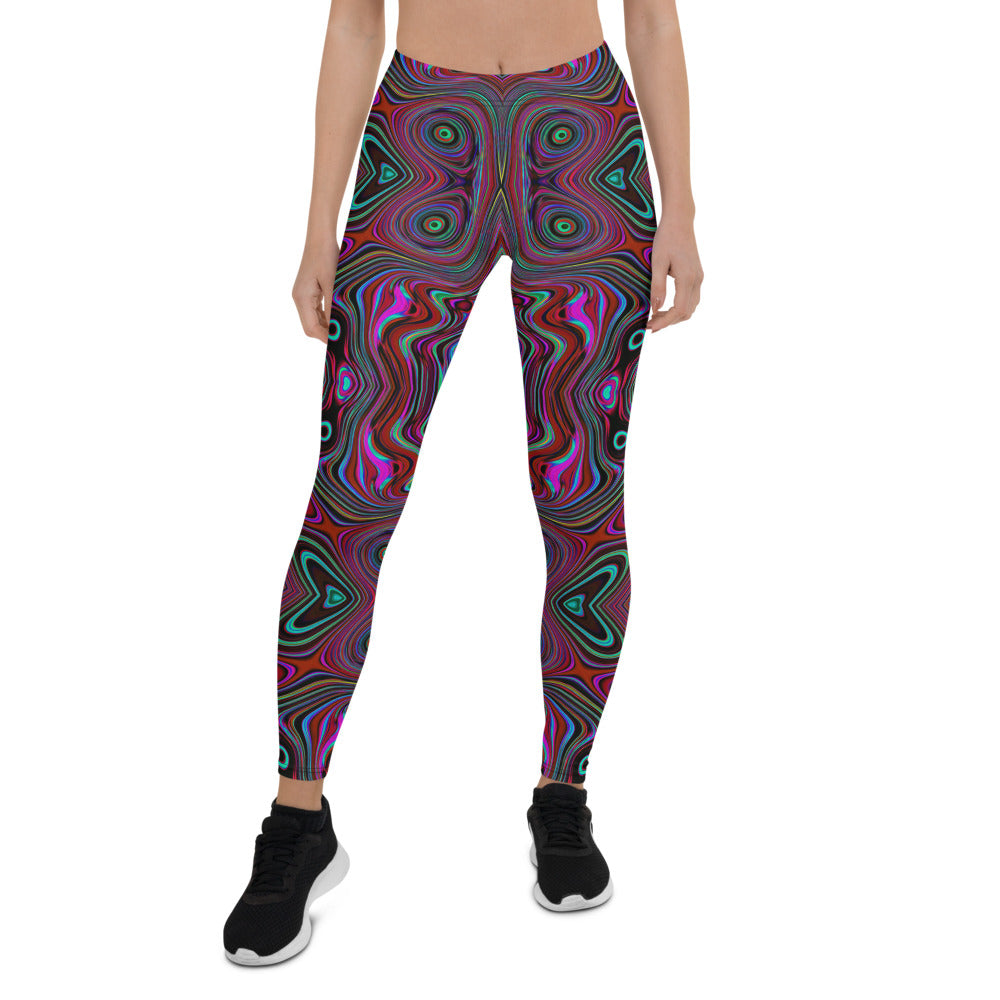 Leggings for Women, Trippy Seafoam Green and Magenta Abstract Pattern