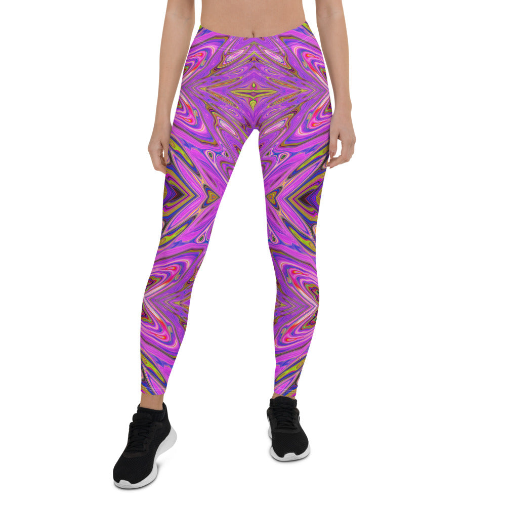 Leggings for Women, Trippy Pink and Purple Abstract Pattern