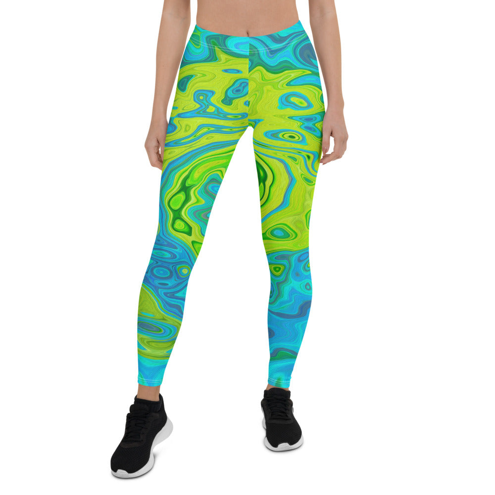 Leggings for Women, Groovy Chartreuse and Aquamarine Liquid Swirl