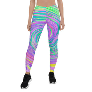 Leggings for Women, Turquoise Blue and Purple Abstract Swirl