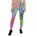 Leggings for Women, Trippy Psychedelic Hot Pink and Purple Flowers