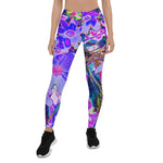 Leggings for Women, Trippy Purple and Magenta Colorful Wildflowers