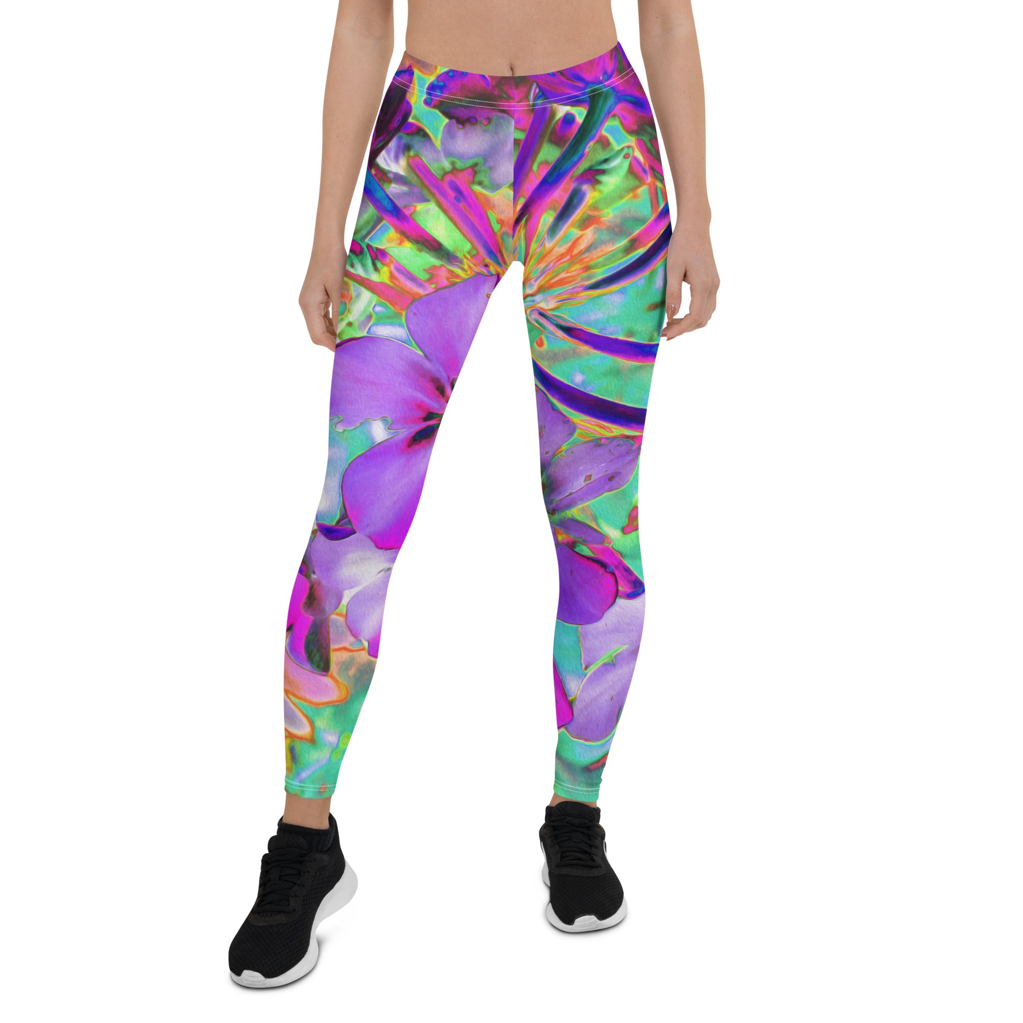 Leggings for Women, Dramatic Psychedelic Magenta and Purple Flowers