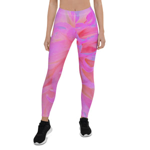 Leggings for Women, Elegant Hot Pink and Magenta Decorative Dahlia