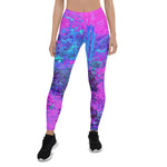 Leggings for Women, Trippy Hot Pink and Blue Impressionistic Landscape