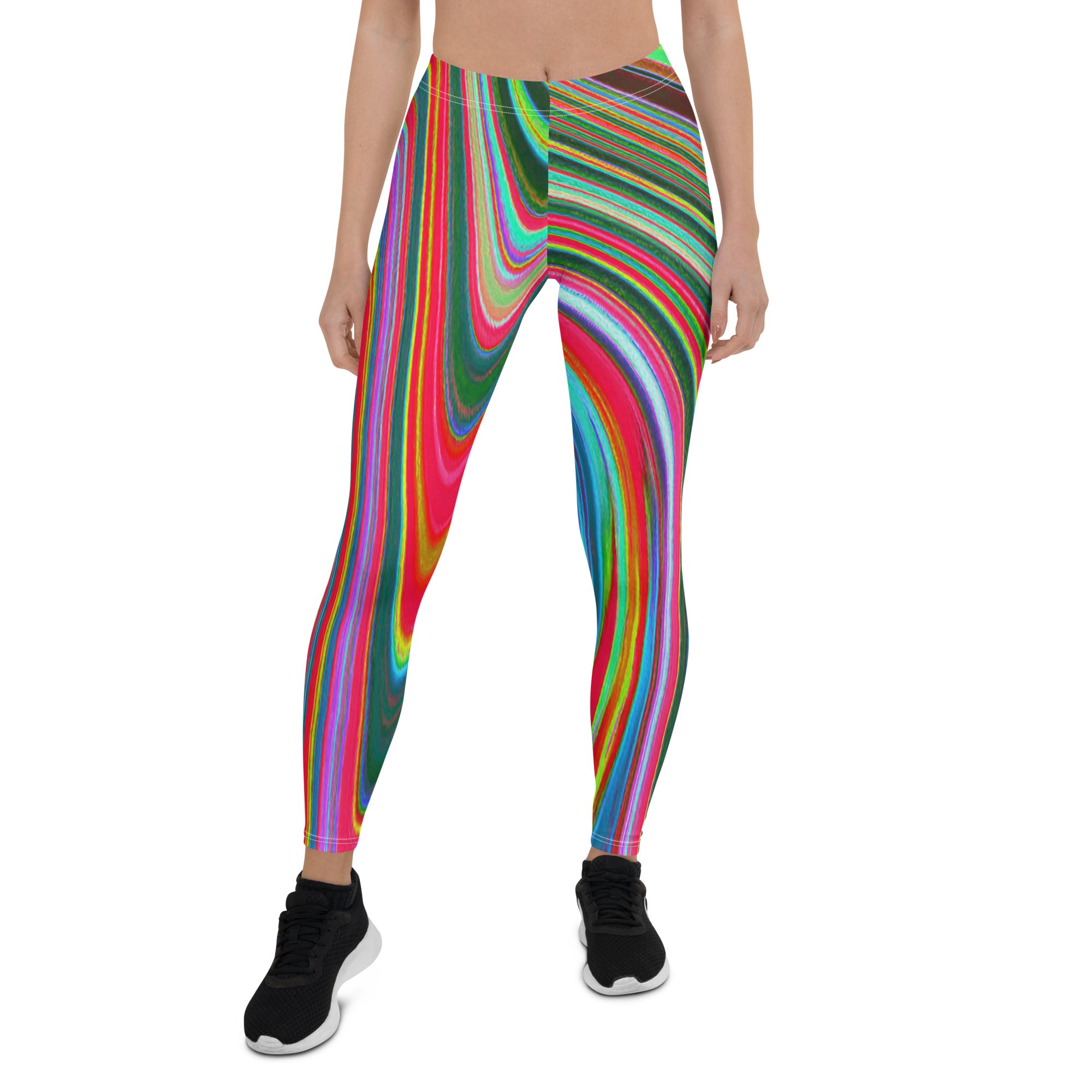 Leggings for Women, Trippy Red, Green and Blue Abstract Groovy Art