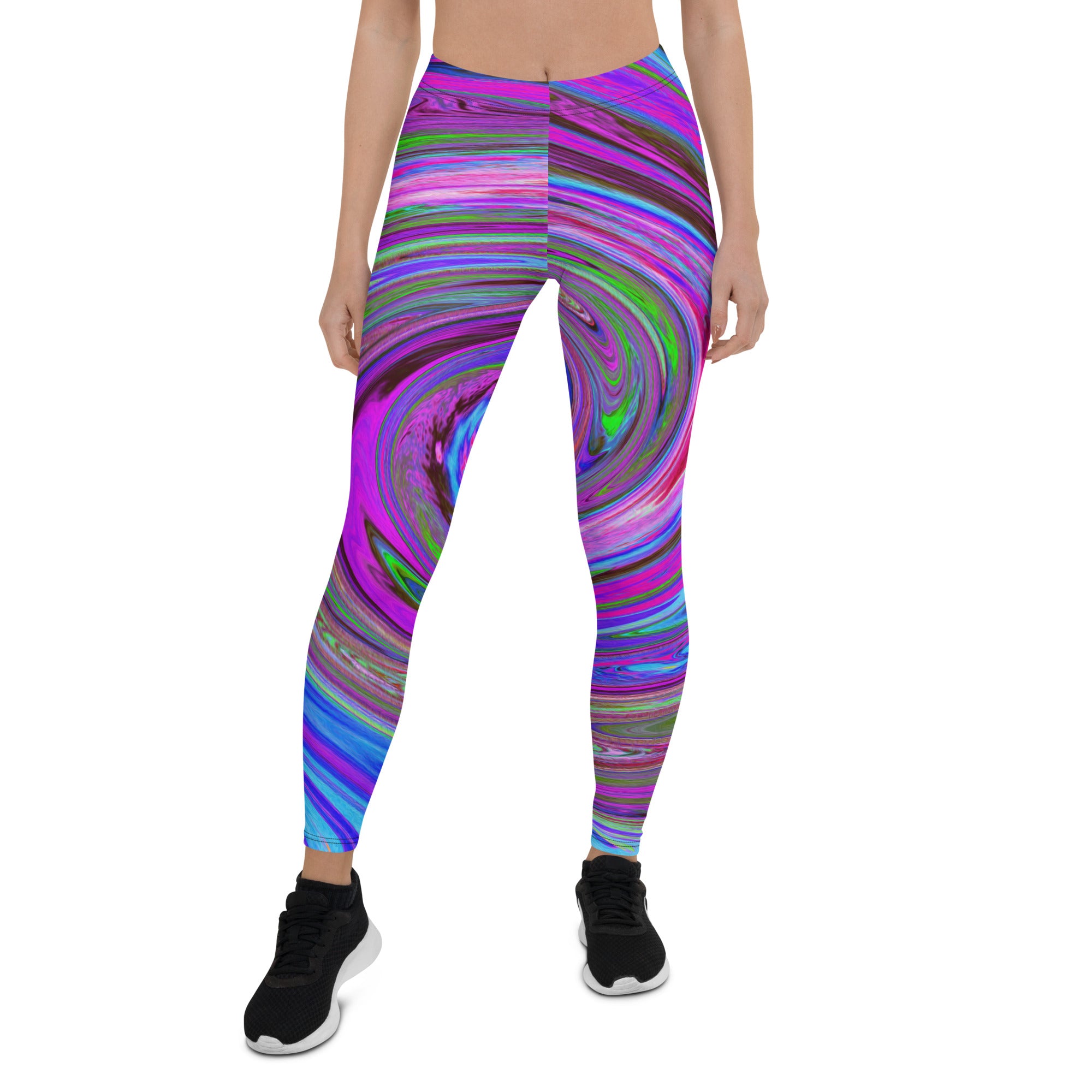 Leggings for Women, Colorful Magenta Swirl Retro Abstract Design