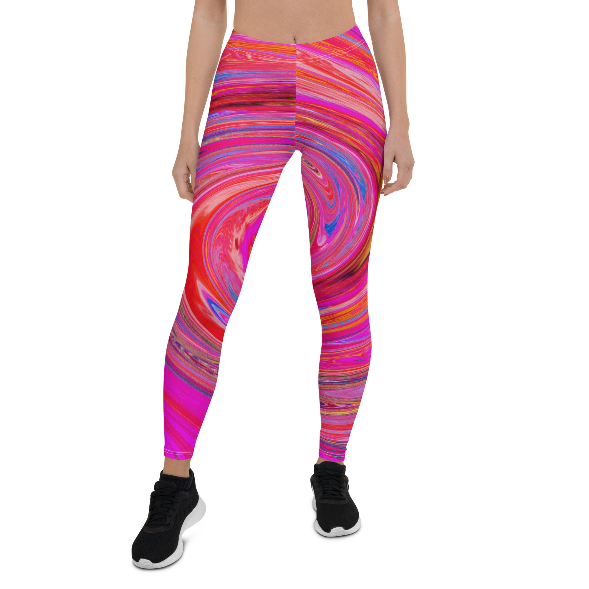 Leggings for Women - Groovy Abstract Retro Red and Magenta Swirl