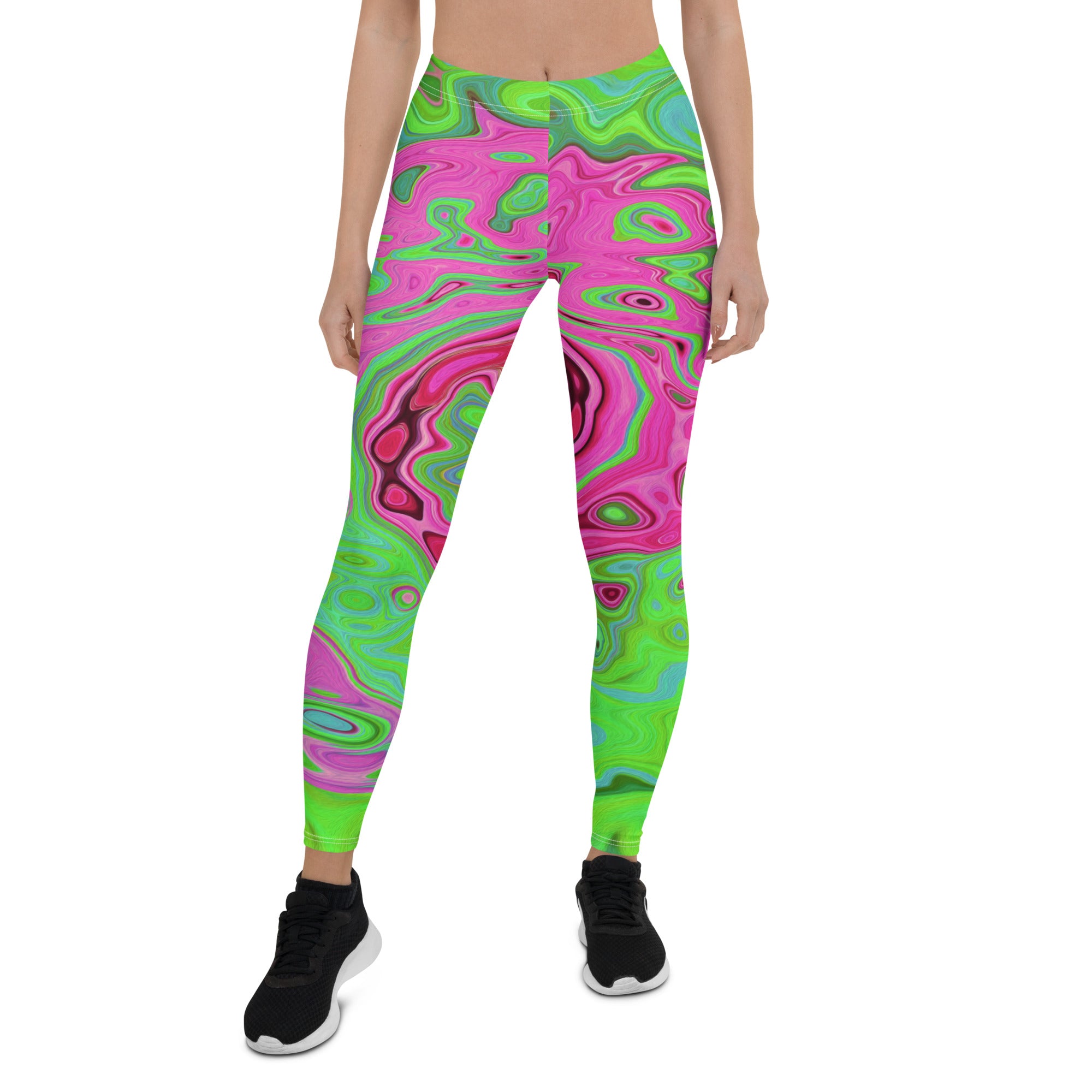 Leggings for Women - Groovy Abstract Green and Red Lava Liquid Swirl